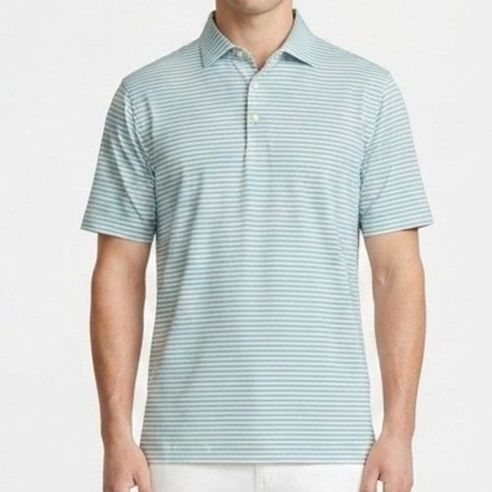 Peter Millar Polo Shirt Mens XL Blue Green Striped Short Sleeve Golf